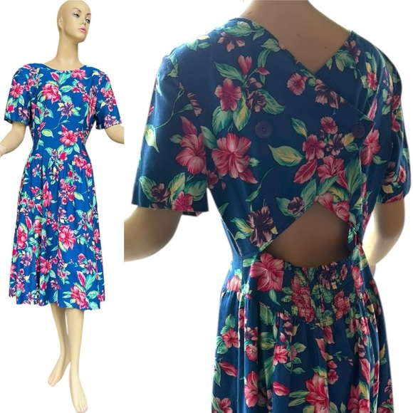 Vintage Liz Claiborne Hawaiian Print Floral Dress - Picture 1 of 9